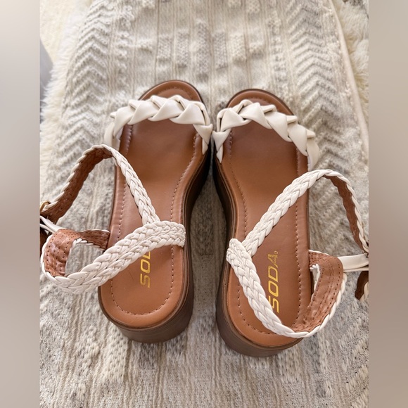 Soda Cream and Brown Braided Sandals - Picture 3 of 4